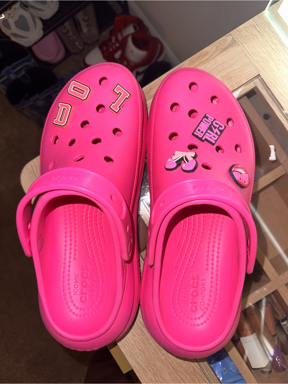 Crocs Platform Hot Pink Classic Clog with Charms - Picture 1 of 4